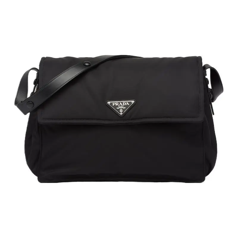 Prada Re-Nylon Enamel-Triangle Logo Crossbody Bag for Women – Leather and Recycled Nylon, Black