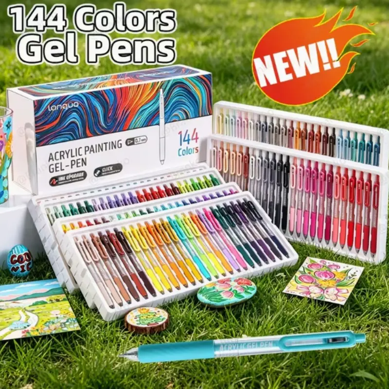 Languo High-Quality Acrylic Gel Pen Set, 144 Colors, Retractable, 0.7mm Tip, Ideal for Art, DIY, Journaling, Gift
