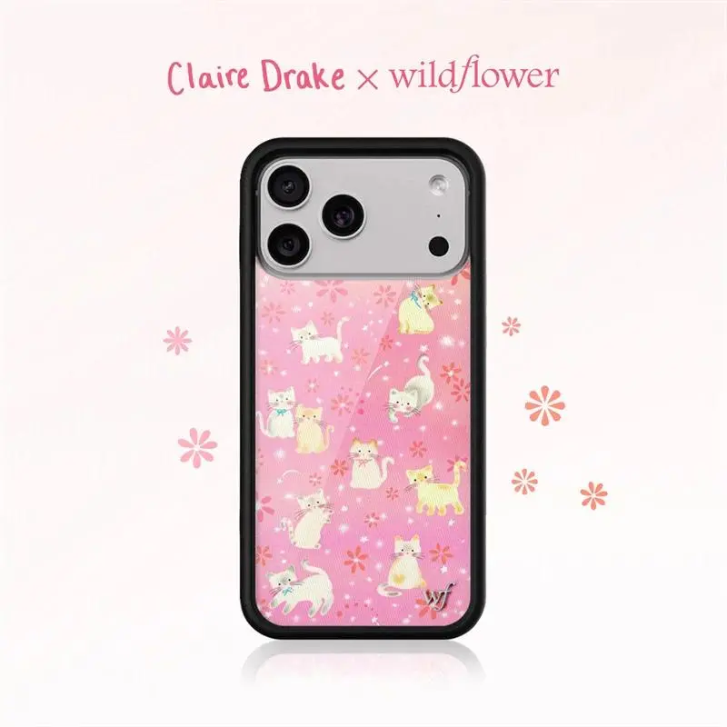 Wildflower ins Claire Drake for iPhone 17 16 15 14 13 12 11 Pro Max Plus WF Fashion Pink Anime Cat shockproof beautiful pattern cutest shockproofmobile holiday cellphone s25 s23 s22 fully high-end tpu shell girl full d hard xmas design durable soft a14 st