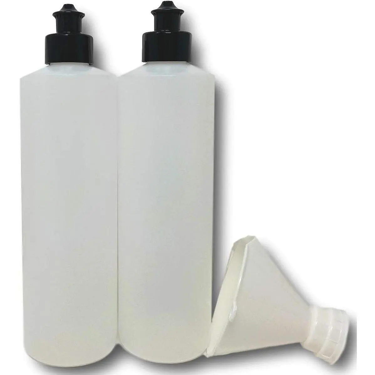 2 Pack Refillable 16 Ounce HDPE Squeeze Bottles With Push/Pull Button Top Dispenser Caps Great For Lotions, Shampoos, Conditioners and Massage Oils (Black Cap)
