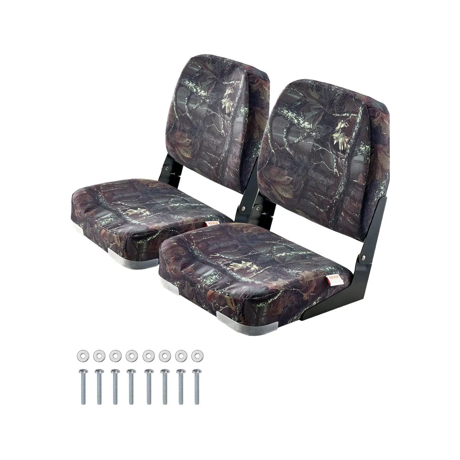 VEVOR Boat Seat, Low Backrest, Folding Fishing Boat Seat with Thickened Sponge Cushion & PU Polyester Fabric, Strong PP Frame, Flip Up Boat Seat for Boats, Yachts, Ships, Camouflage Color (2 Seats)