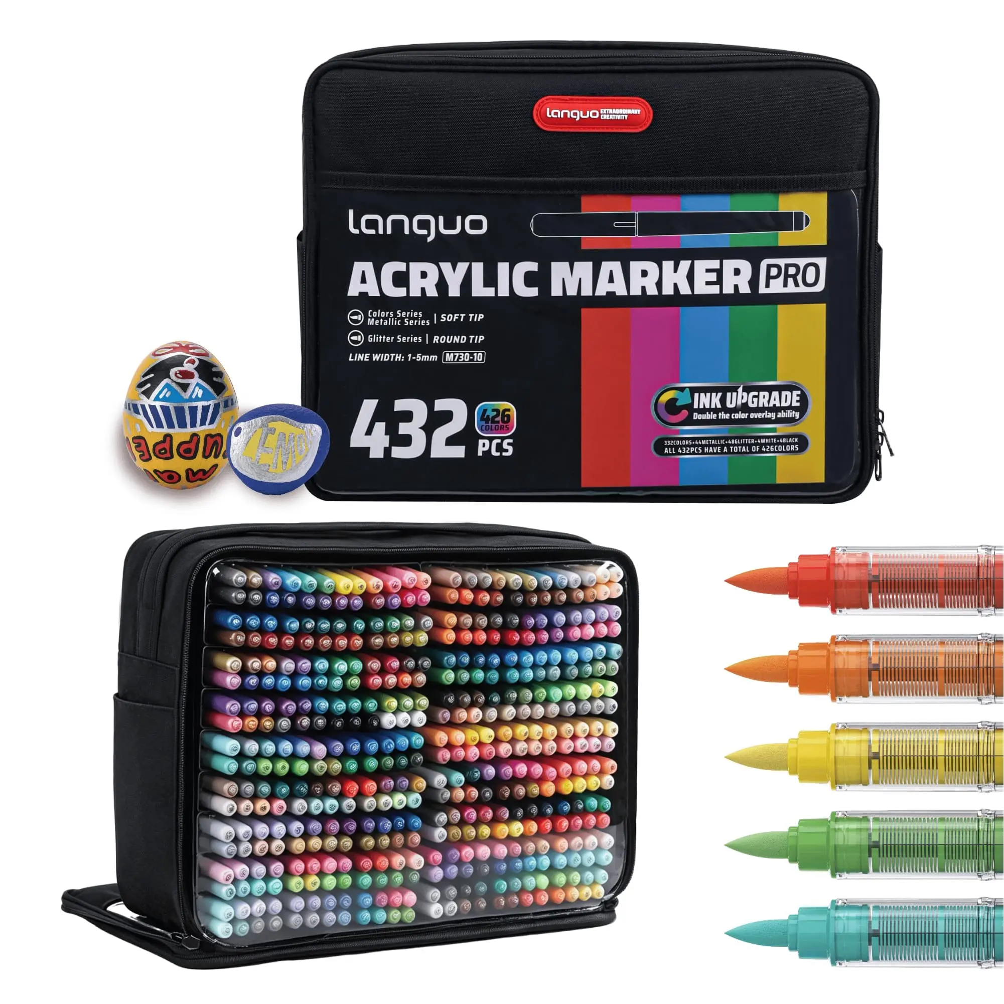 432 Pieces Acrylic Markers, Waterproof High Visibility Dual Tip, Universal Hard Surface, Portable Canvas Bag, Metal Flash Series, School Art Tools
