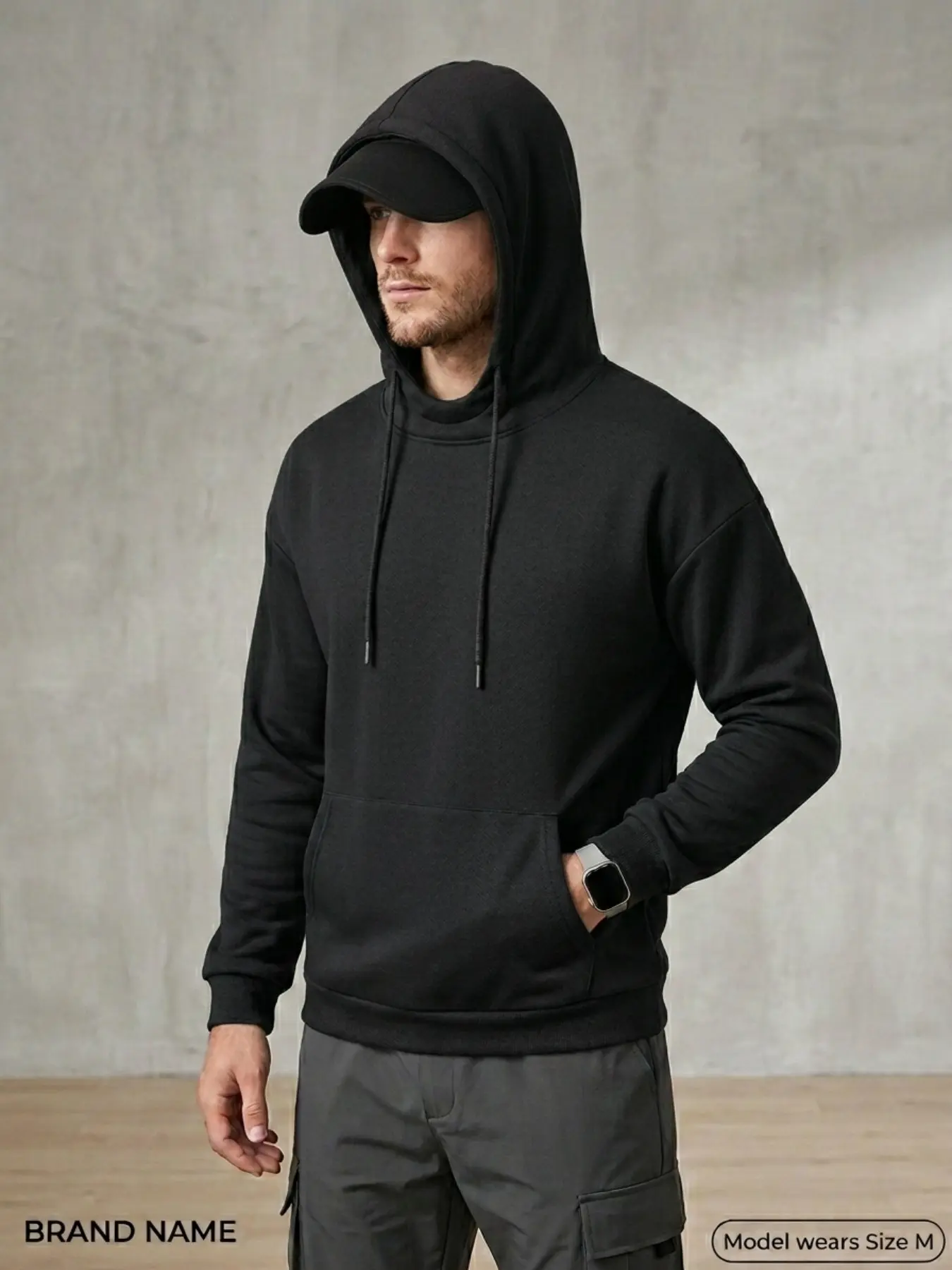 Men Mask Hoodie Integrated Face Cover High Neck Loose Long Sleeve Tactical Hooded Sweatshirt