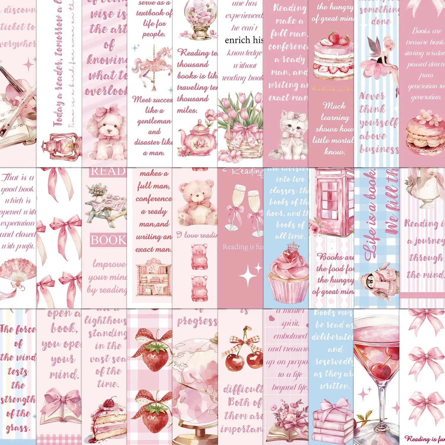 30Pcs Pink Bow Coquette Paper Bookmarks, Cute Aesthetic Page Markers, Planner Accessories for Journals, Planners, Office Products for Reading Book Lovers Gift