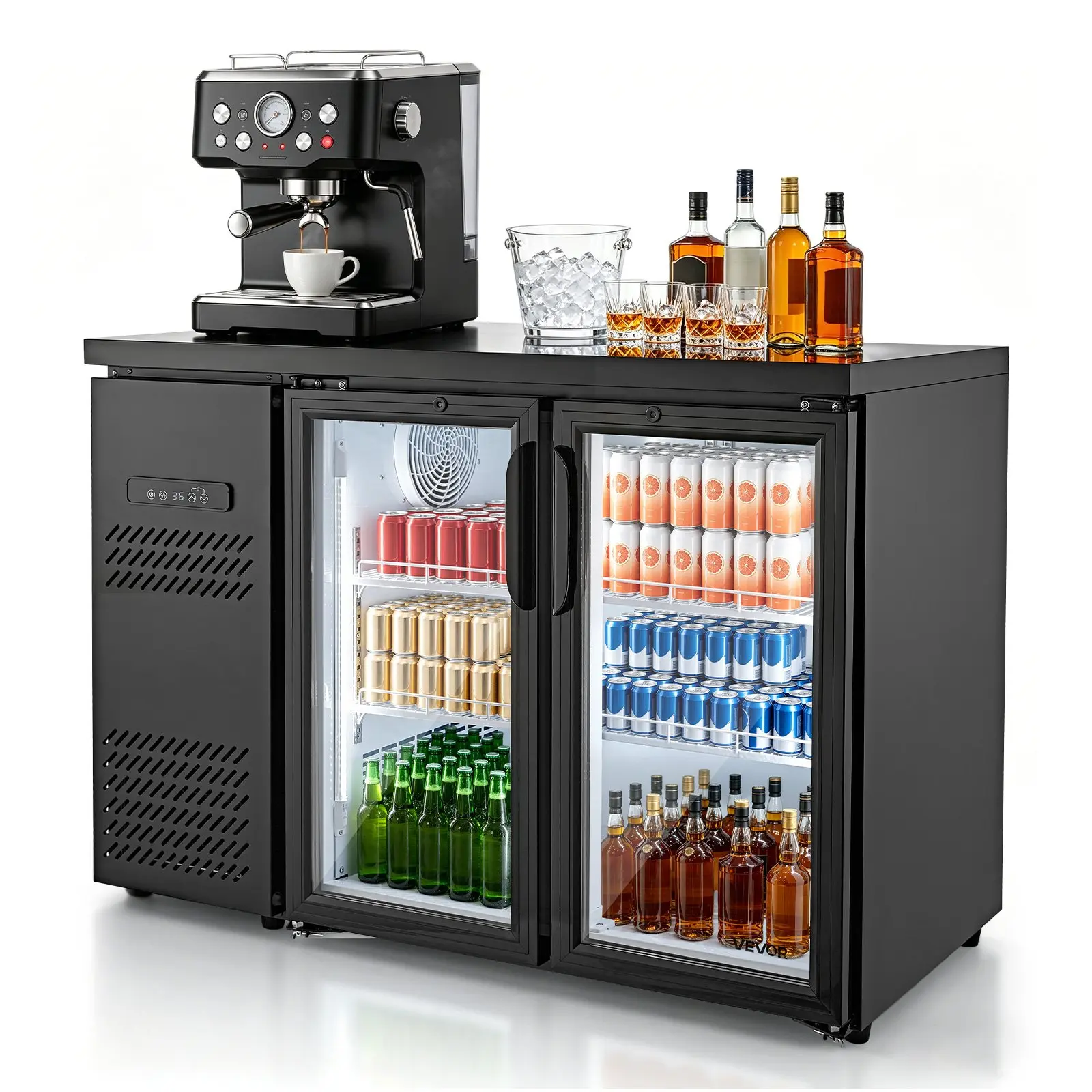 VEVOR Commercial Rectangular Back Bar Cooler, 11.8 Cu. Ft Counter Height Beverage Refrigerator with 2 Glass Doors, LED Lighting, Shelves, Fan Cooling for Pub, Office Merchandiser