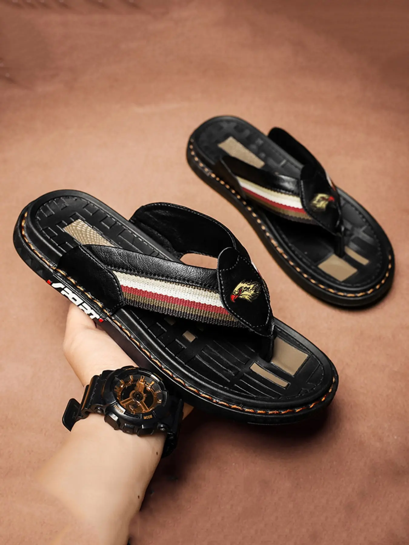 Men's Flip Flops Thong Sandals, Beach Footwear, Athletic Outdoor Casual, Lightweight Breathable Non-Slip, Microfiber Leather, Plus Size, Travel Beach Vacation Walking Casual Summer Shoes