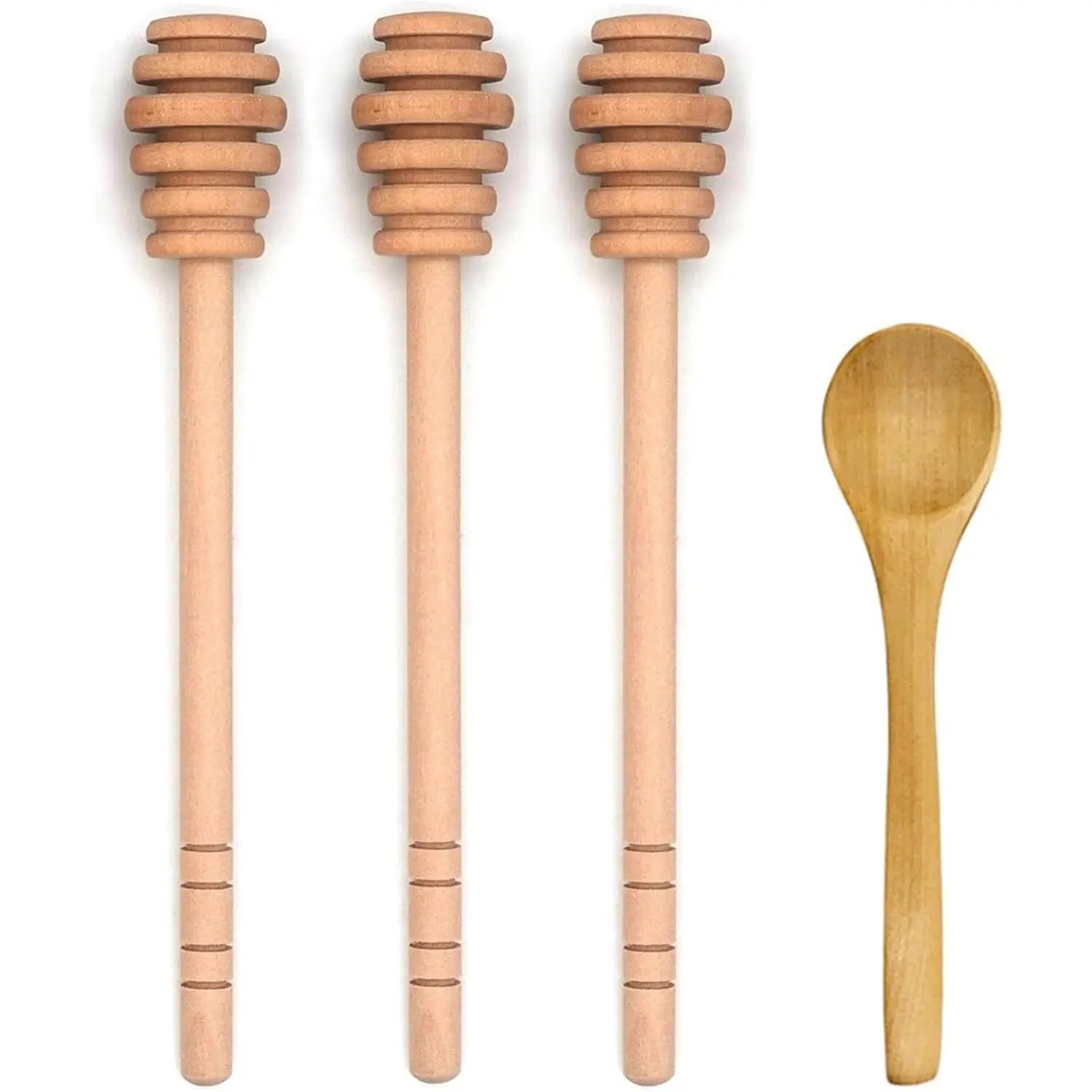 4PCS 6 inch Honey Dipper Sticks Honey Spoon, Wooden Honey Mixing Stirrer Honey Comb Stick, Honey Wand for Honey Jar Dispense Drizzle Honey Wedding Party