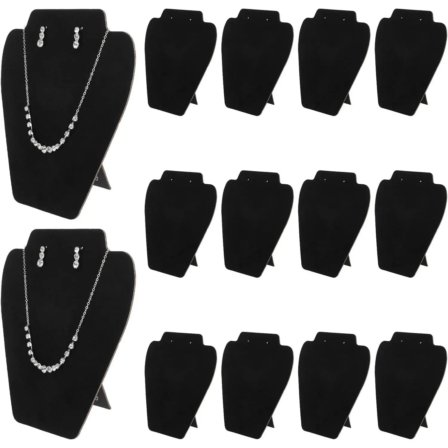 16 Pcs Black Velvet Necklace Display Stand Set, Foldable Jewelry Easel Mannequin Bust Holder for Selling Shows, Home Store Organizer, 7.38 x 8.25 Inches