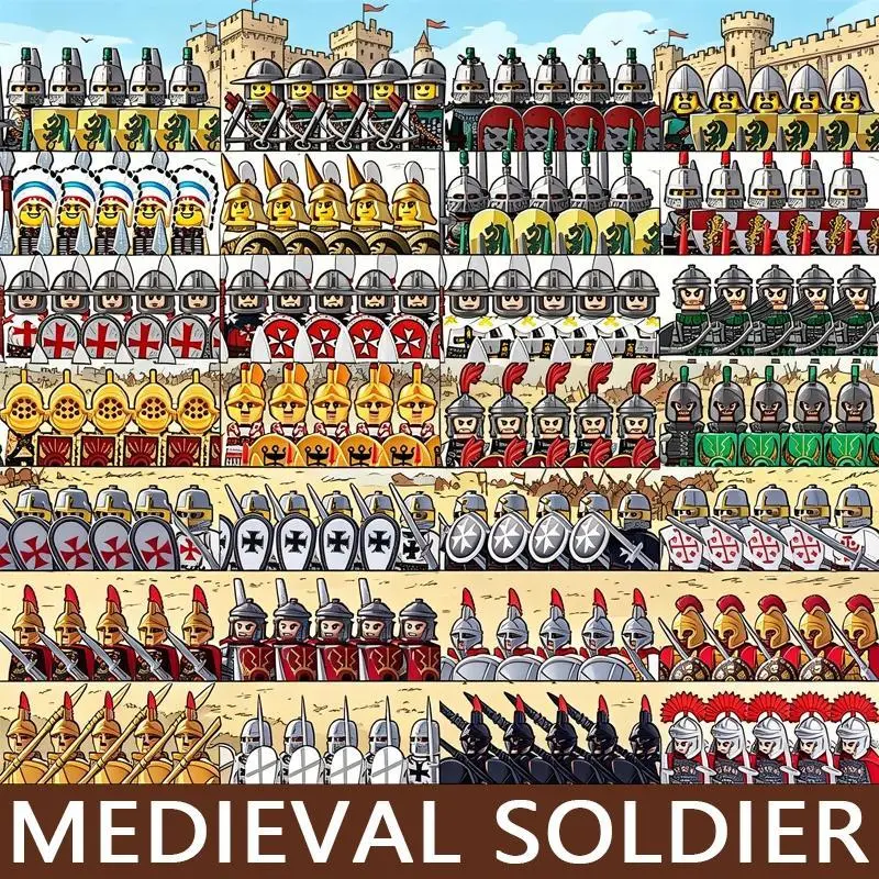 2026 new hot item Medieval Military Roman Soldier Figures Building Blocks Castle Knight Crusaders Commander Viking Egypt Warrior Bricks Toys Gifts