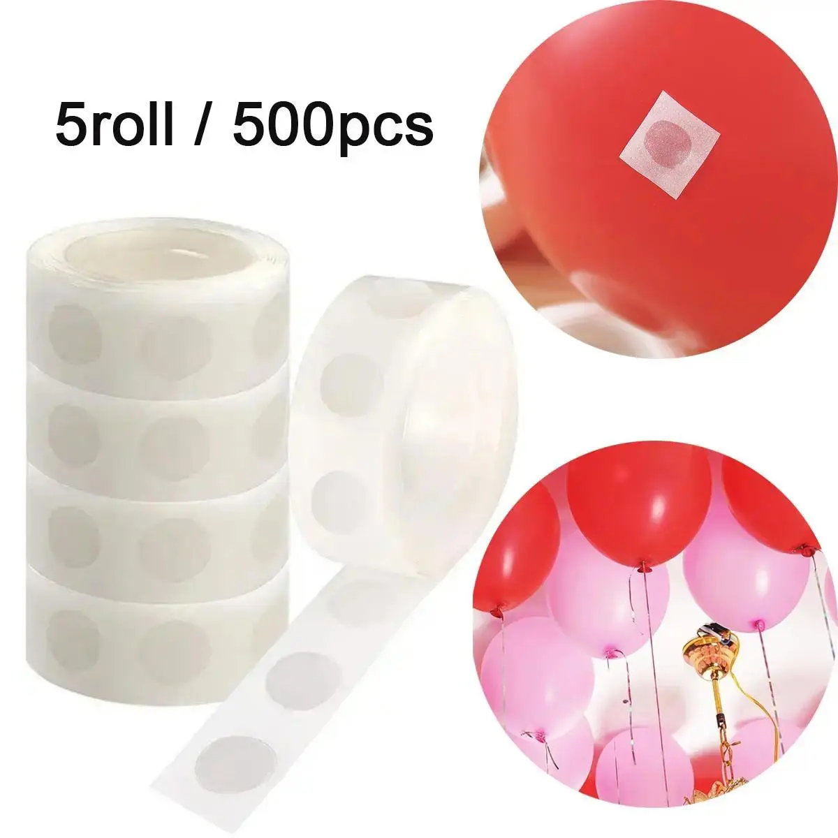 500Pcs Balloon Glue Dots, 5 Rolls Double-Sided Balloon Adhesive Dots, Strong Hold Party Balloon Accessories for Balloon Arch Kit, Birthday, Wedding & Baby Shower Decorations