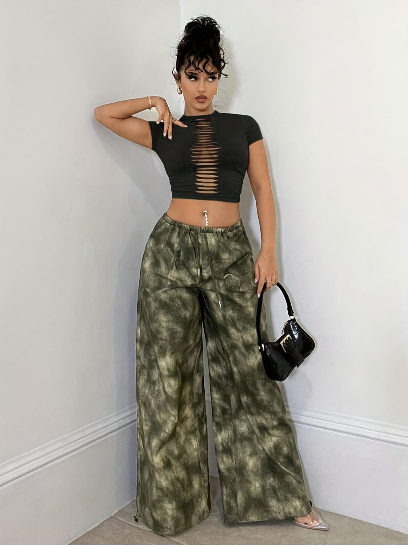 Women's Plain Hollow Out Round Neck Crop Tee, Casual Sexy Short Sleeve Crew Neck T-shirt for Summer, Fashion Women's Top for Daily Wear, Casual Fashionable Top, Womenswear