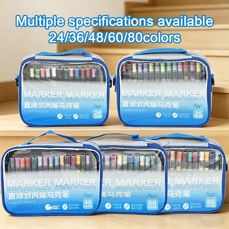 Large Capacity Marker Pen Pouch, Layered Design Anti-Shake, Waterproof Fabric, Transparent Window, Portable Shoulder Strap, Ideal for Art Supplies