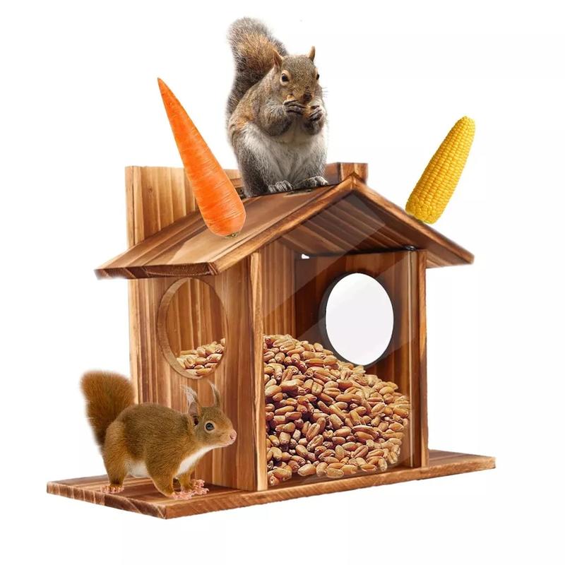 Bingopaw Wood Squirrel Feeder Outside Winter Wooden Chipmunk Feeder Corn Peanuts