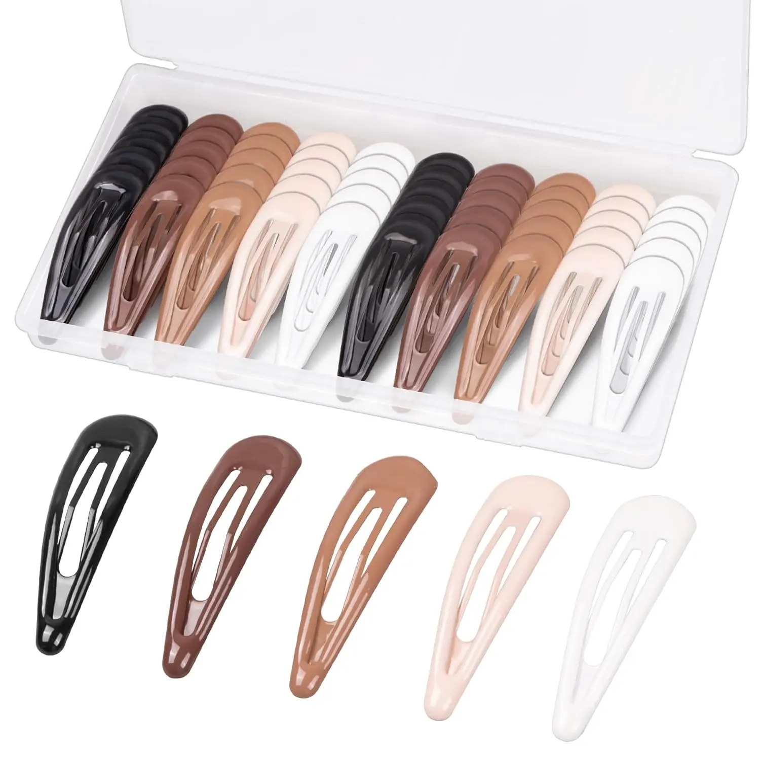 50Pcs Snap Hair Clips for Women, 1.88 Inch Silicone Coating Classic Metal Hair Barrettes with Storage Case for Women Girls, No Slip Hair Accessories for Hair, 5 Assorted Colors