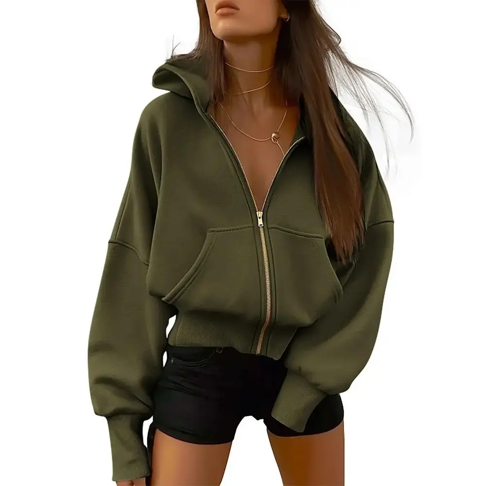 YYT1  Women's Gold Zipper Hoodie Long Sleeve Fleece Y2K Style Casual Sweatshirt with Pockets Fall Winter Clothes