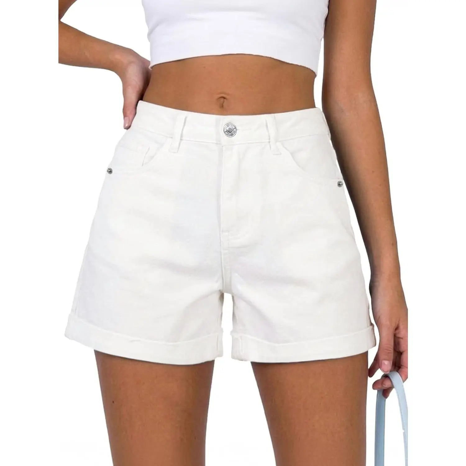 Women's Baggy Jean Shorts A-Line Stretchy Denim Shorts Casual Summer Loose Fit Folded Hem Jorts