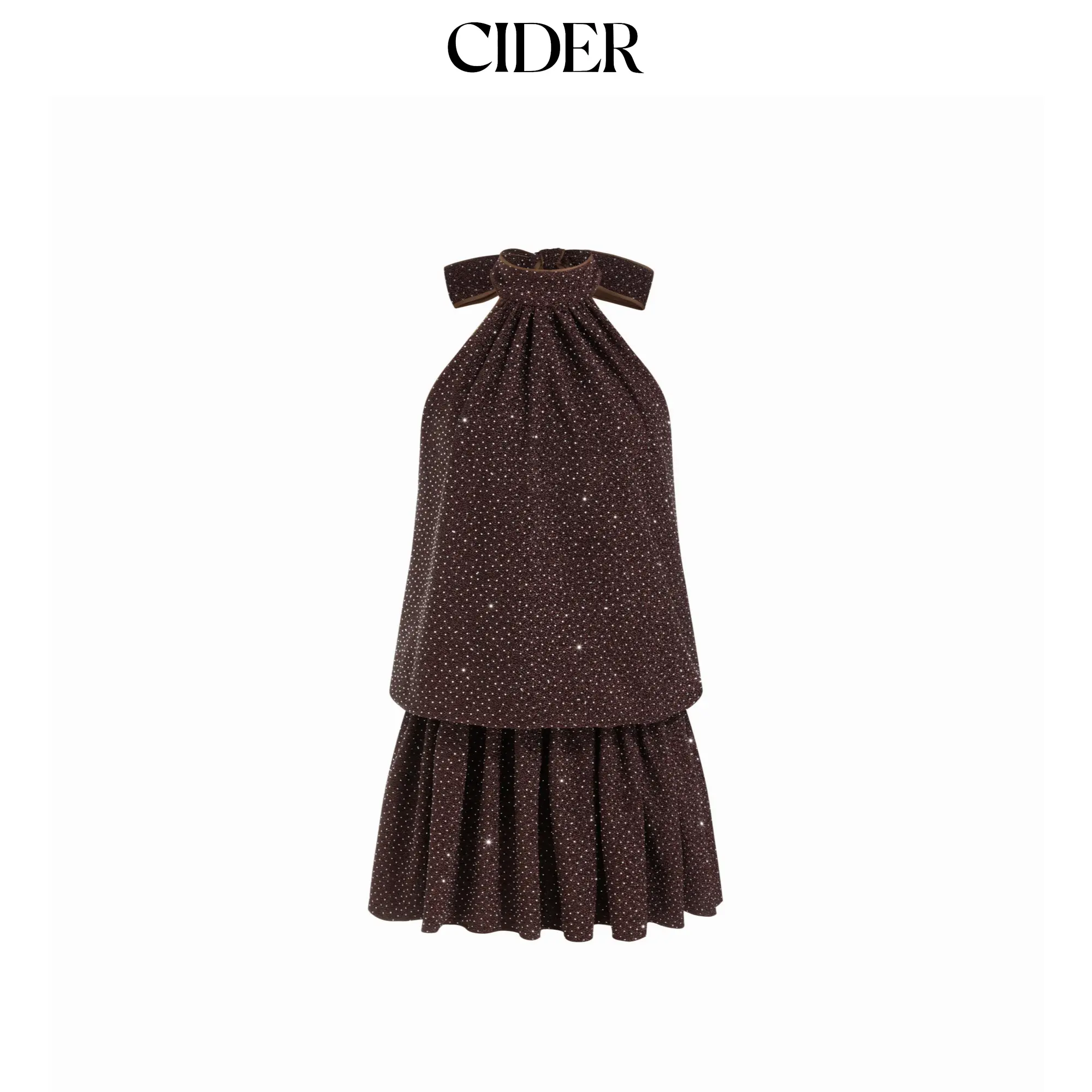 Cider Rhinestone Halter Neck Ruffle Hem Bowknot Mini Dress SummerFinds