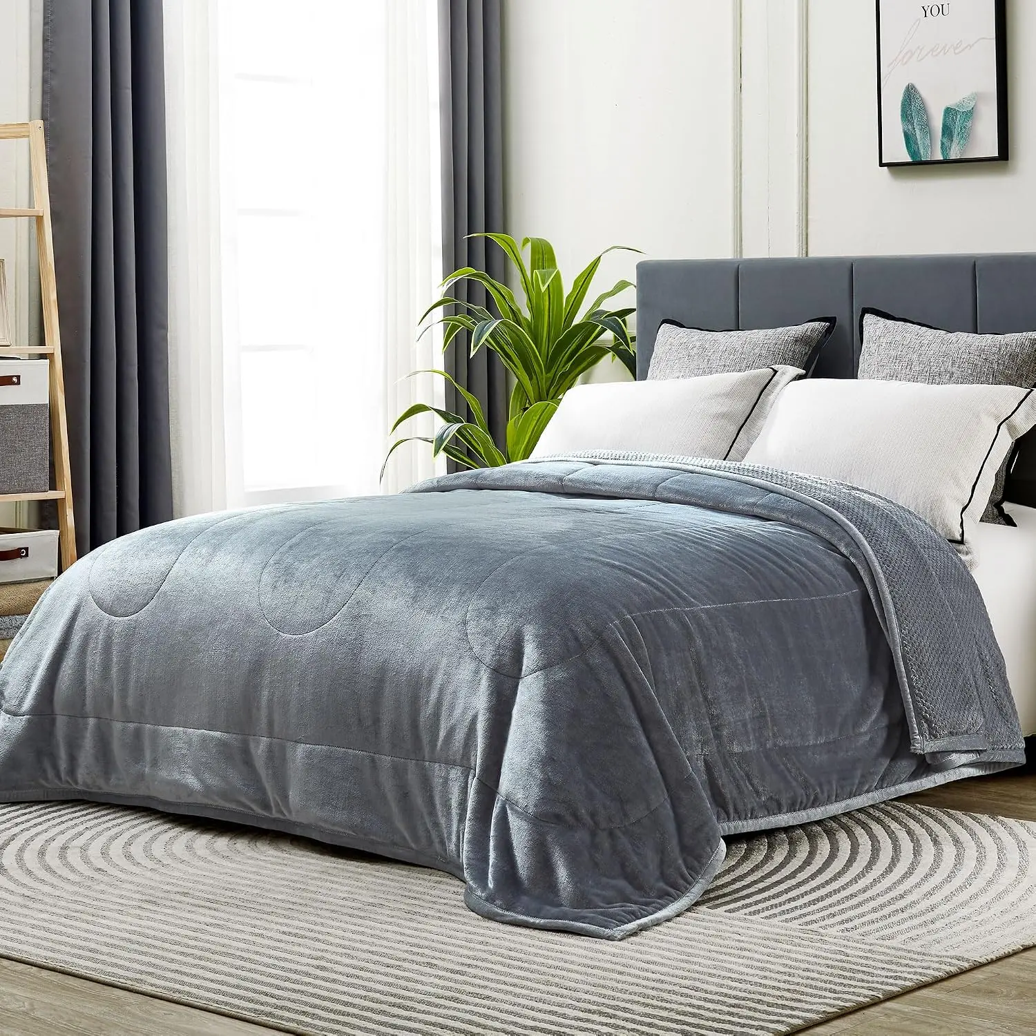 Large Thick 3 Layers Soft Flannel  Size Fleece Blanket for Bed 90" x 90“, Luxury Warm Fuzzy  Blankets for Winter, Solid Cozy Plush Microfiber Blanket for Bedroom, Washable, Grey