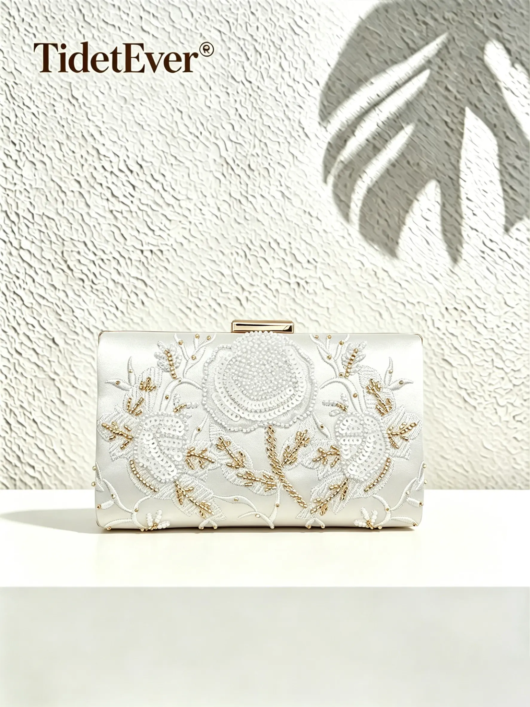 Floral Sequin Beaded Elegant Clutch Bag, Luxury Designer Wedding Purse for Women, Formal Evening Handbag for Prom Bridesmaid & Wedding Guests