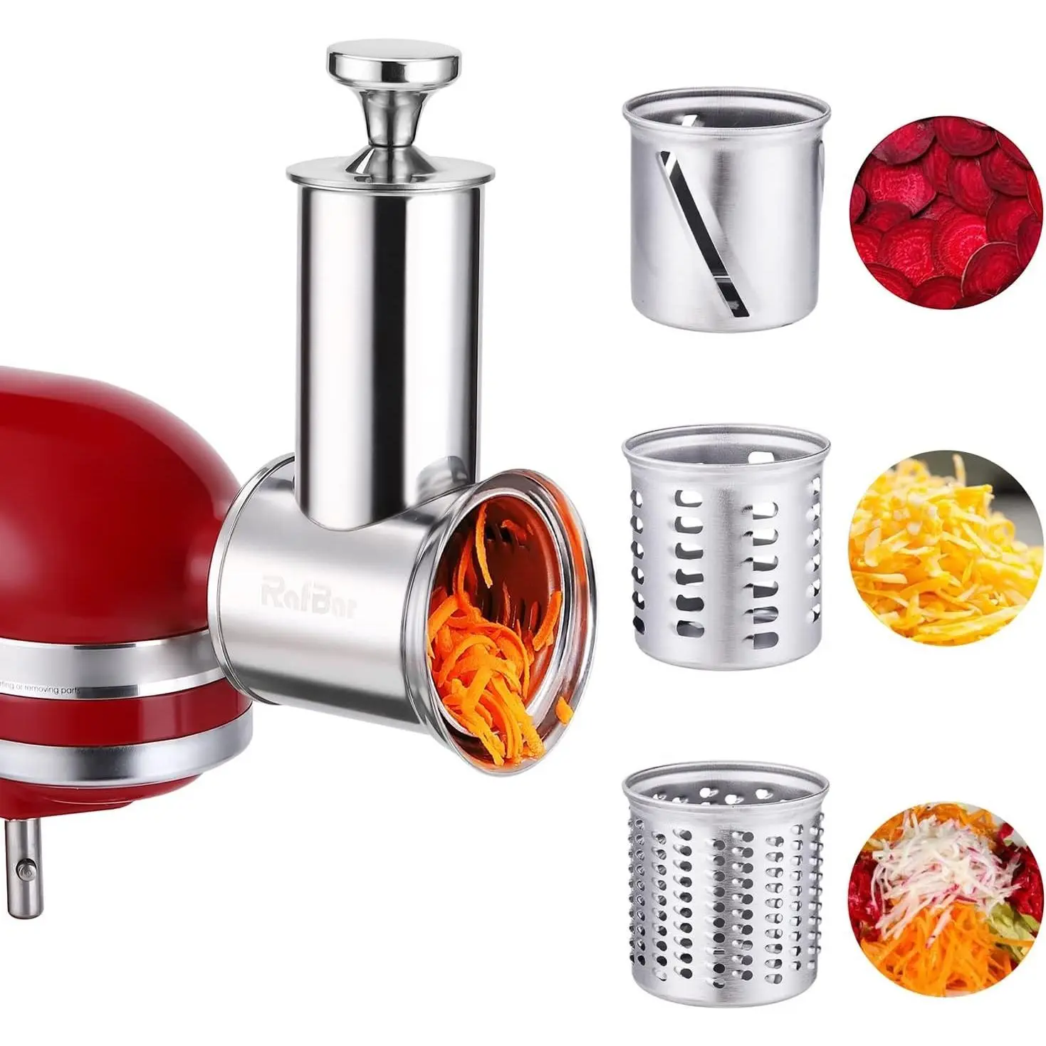 Stainless Steel Slicer Shredder Attachment for KitchenAid Stand Mixer, Large-Capacity Vegetable Slicer & Cheese Grater with 3 Stainless Steel Blades, Dishwasher Safe Food Processor Accessory
