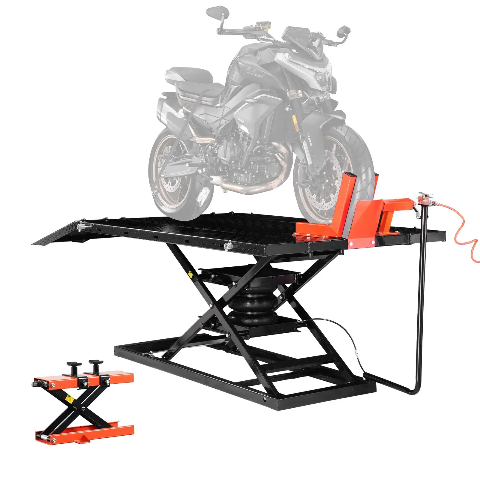 【DealsForYouDays】VEVOR Heavy Duty Pneumatic Motorcycle Jack Lift Table, 1500lbs Capacity, 8.6-31in Height Adjustable, with Removable Workbench, for ATVs/Dirt Bikes Motorcycle Repair