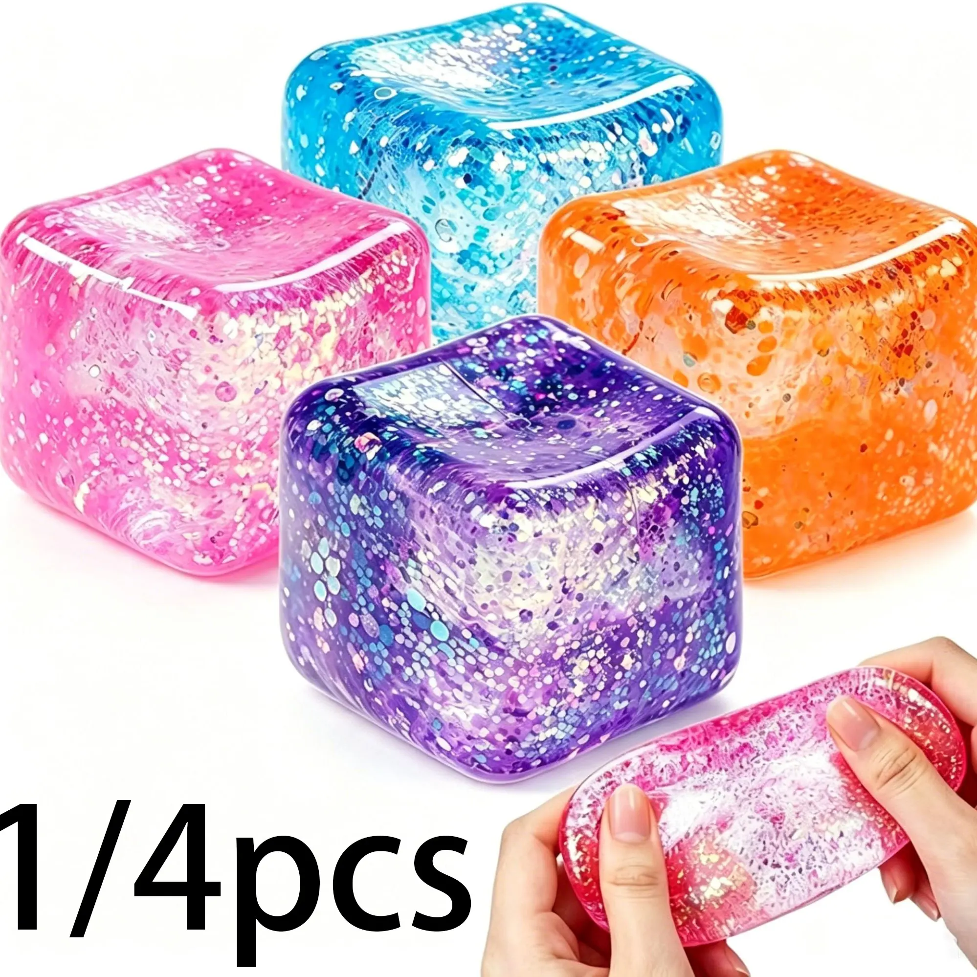 1/4pcs Sparkling Ice Squid, Sparkling Squid, Cute Soft Relaxing Stress Relief Squeezes, Colorful Ice Pressure Ball Office Desk Party Gift, Cute desktop decorations suitable for office workers, the perfect gift choice Stress Balls