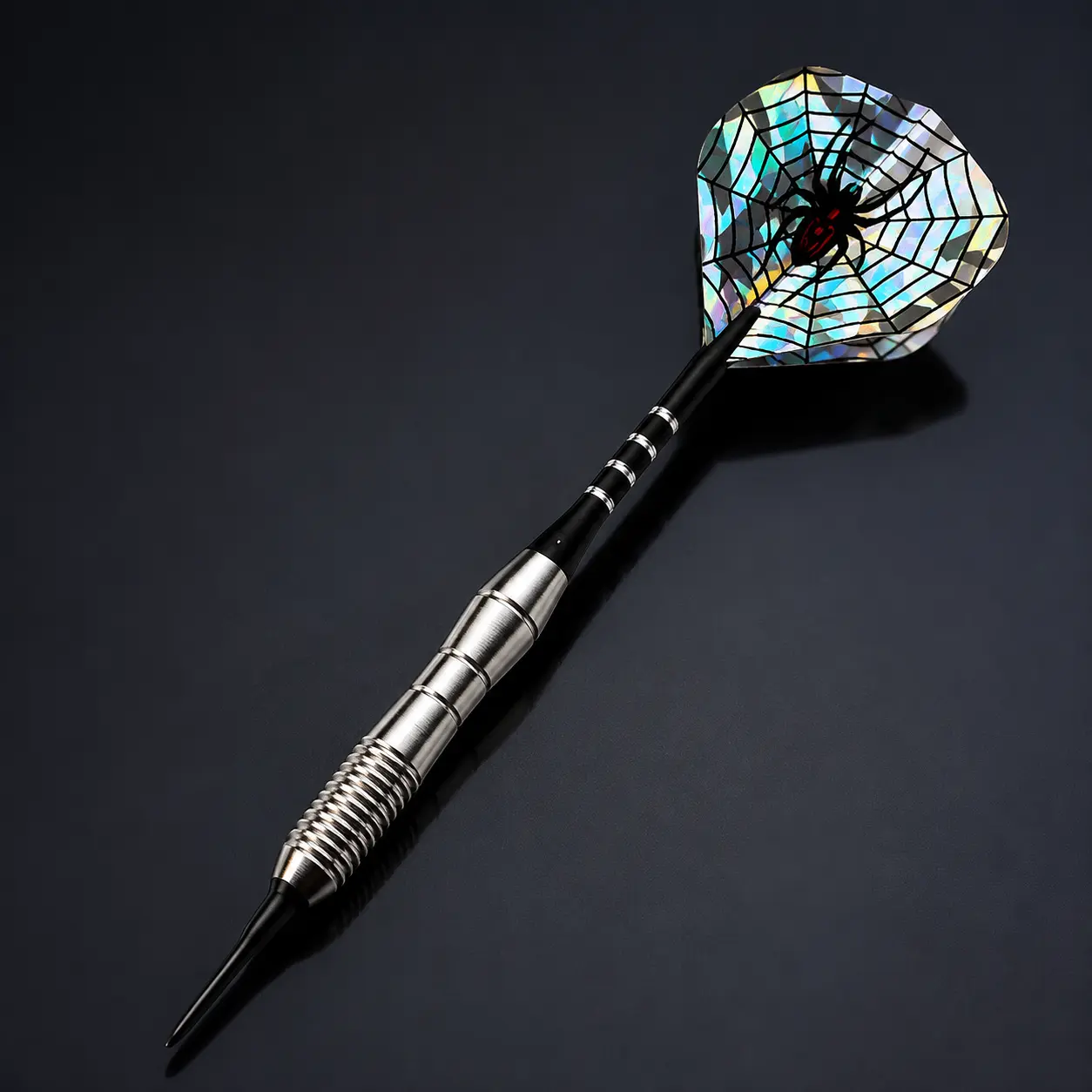 Premium 18-gram soft-tip darts with polished silver-plated barrels, flexible shafts, and precision-balanced design for smooth flight and consistent accuracy—ideal for electronic dartboards and recreational play.