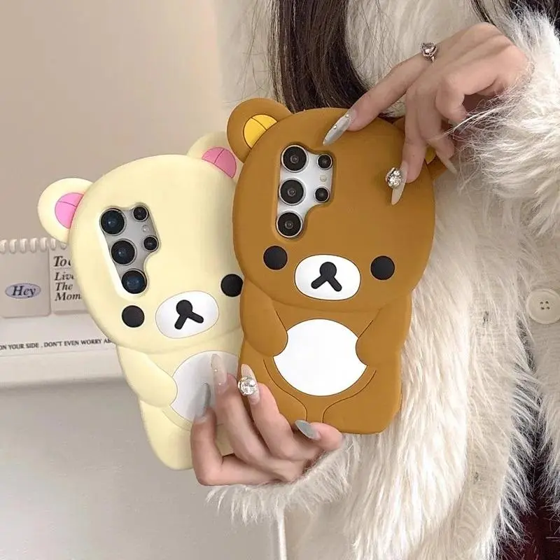 Cute Cartoon Bear Soft Silicone Phone Case - Soft Touch, Shockproof Protective Accessory for Samsung Galaxy S23 Plus, S24+, S24 Ultra, S25, S25 Ultra