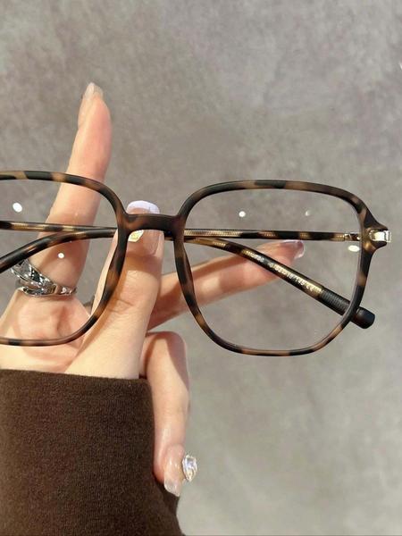 Simple Anti-blue Light Square Frame Eyeglasses for Women, Fashion Tortoiseshell Pattern Eyeglasses for Work, Daily Clothing Decor, Perfect for Student Daily Use, Trendy Frames