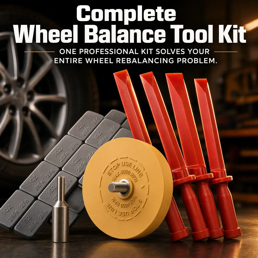 Wheel Balance Weight Kit with Adhesive Removal Tool – Includes Iron 4 strips (6 blocks each) Fe Stick-On Weights 0.25-1oz (10g/15g/20g/25g), 4 pcs Nylon Pry Scrapers & 1 pc Eraser Wheel for Tire Rebalancing, All-In-One, Cars/Suvs