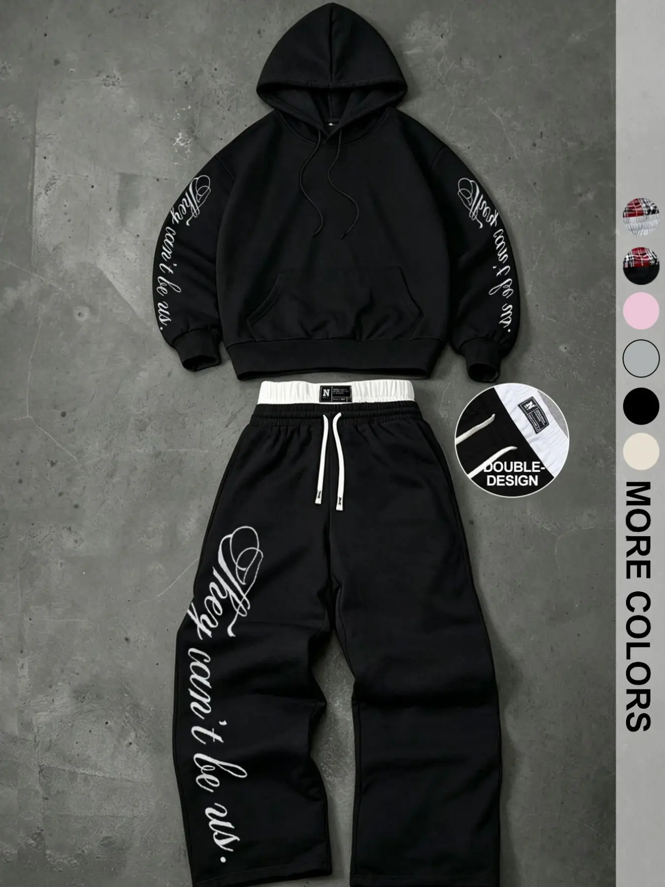 Trendy Y2K Street Style Print Sports Set, Dual Waist Drawstring Romper & Hoodie Two-Piece Set, Unisex Loose Fit Casual Wear, Printed Sports Suit