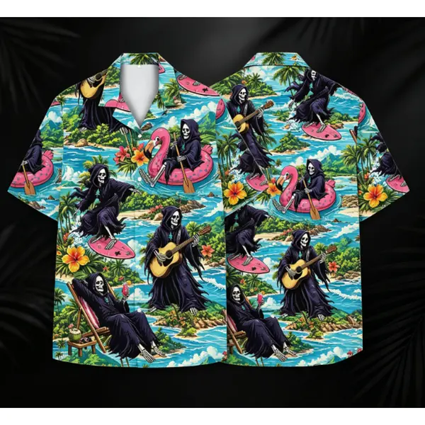 Skeleton Beach Hawaiian Shirt, Funny Grim Reaper Vacation Shirt Unisex, Tropical Surf Skull Shirt, Summer Beach Party Shirt, Gift Idea #   TikTokMadeMeBuyIt #   TikTokShop #   Funny Hawaiian Shirt #   Summer Shirt #   Hawaiian Shirt
