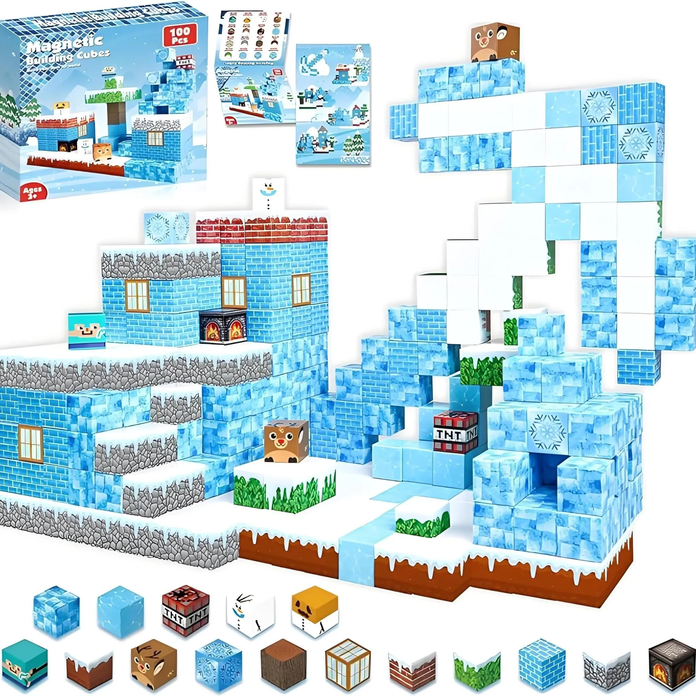 100pcs Magnetic Building Blocks, Snow World Puzzle Set, Educational Toy, Perfect for Birthday, Party, Halloween, Christmas Gifts