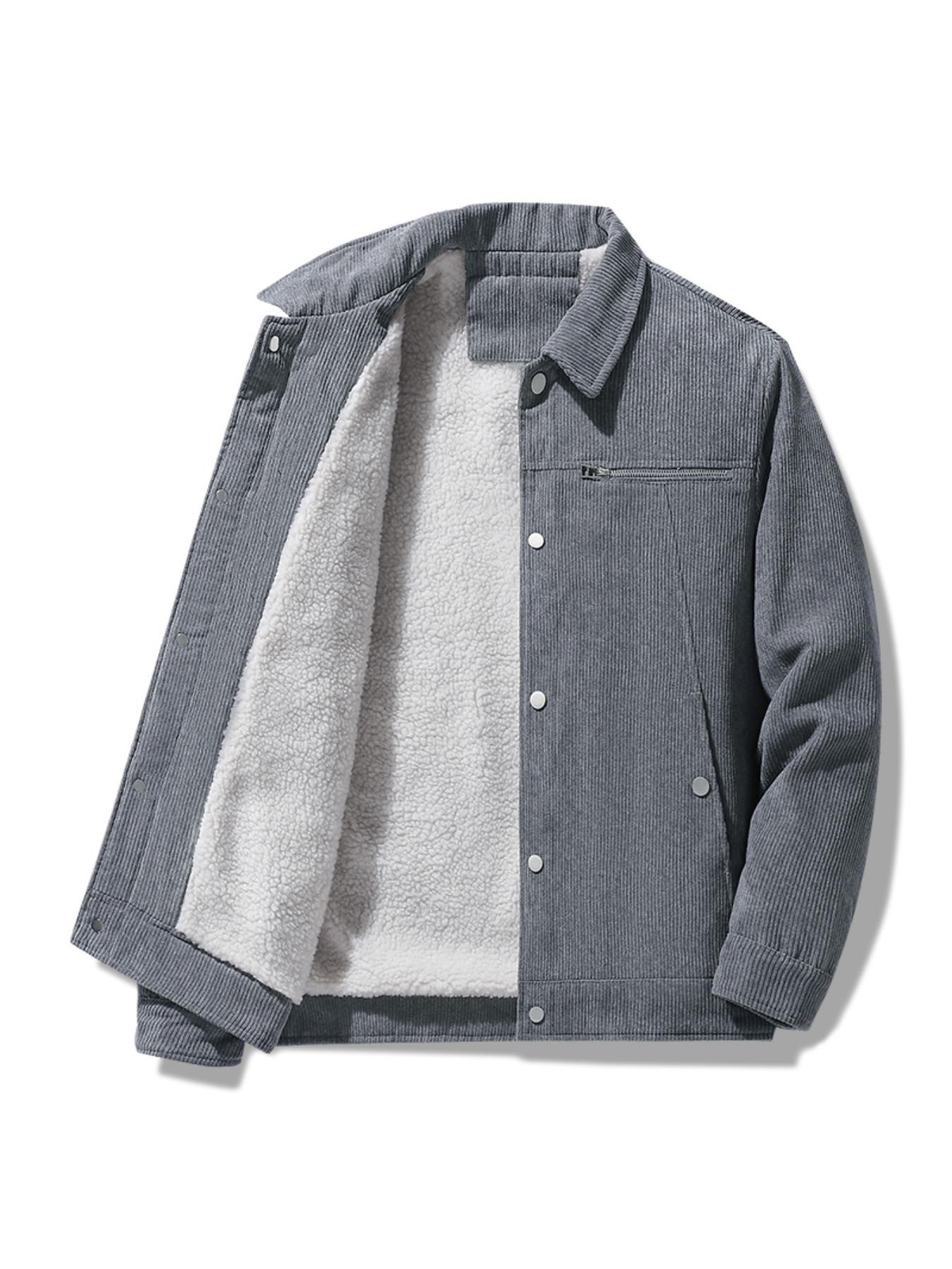 Men's Solid Button Front Pocket Thermal Lined Jacket, Loose Casual Long Sleeve Collared Outerwear for Fall & Winter, Men's Clothes for Daily Wear, Casual Fashion Coat, Casual Comfy Jacket