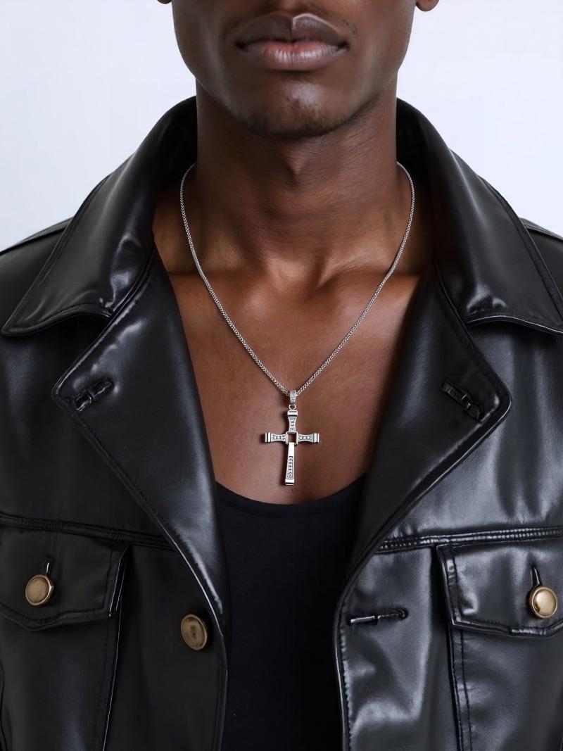 Cross Necklace for Men, Cross Pendant Necklace Stainless Steel Chains Sterling Silver Necklace Men's Cross Chain Jewelry Link Chain for Boys Fast and Furious