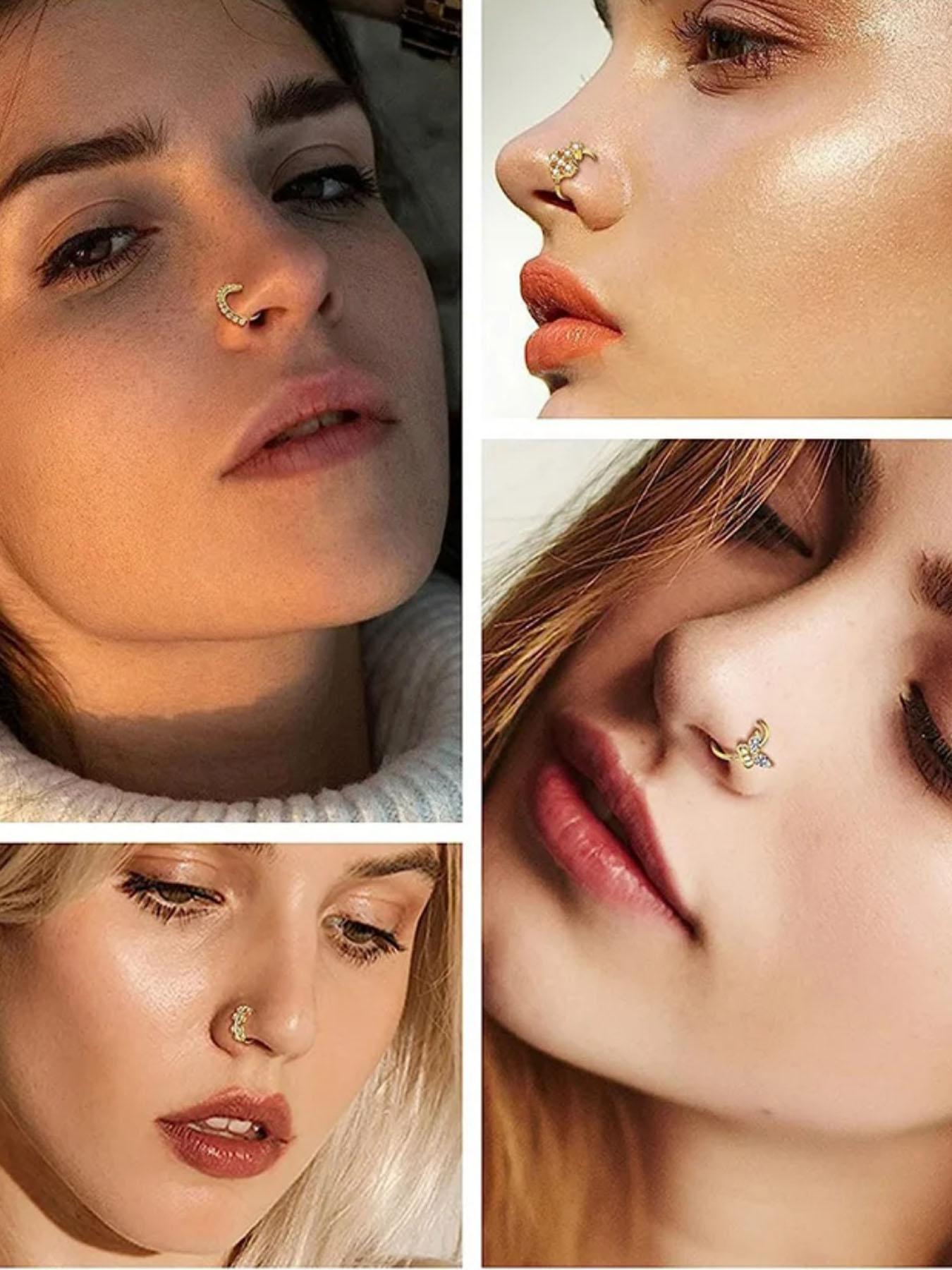 Women's Elegant Rhinestone Decorated Nose Ring, Nose Ring for Women & Girls, Casual Fashion Accessories for Party & Daily Decor, Trendy Jewelry for Gift, Nose Piercing Jewelry, Nose Cuff, Body Piercing Jewelry
