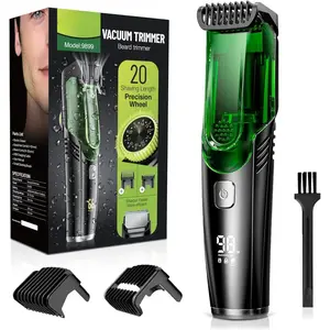 Vacuum Beard Trimmer for Men, Beard and Mustache Trimmer for Men with Adjustable Length Comb (1–20mm), IPX6 Waterproof Built-in Electric Trimmer for Beard, Mustache, and Stubble.