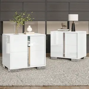 Modern Nightstand With Drawers – 23.6" High Gloss UV Finish & Electroplated Pull Handle, Bedside Table For Bedroom
