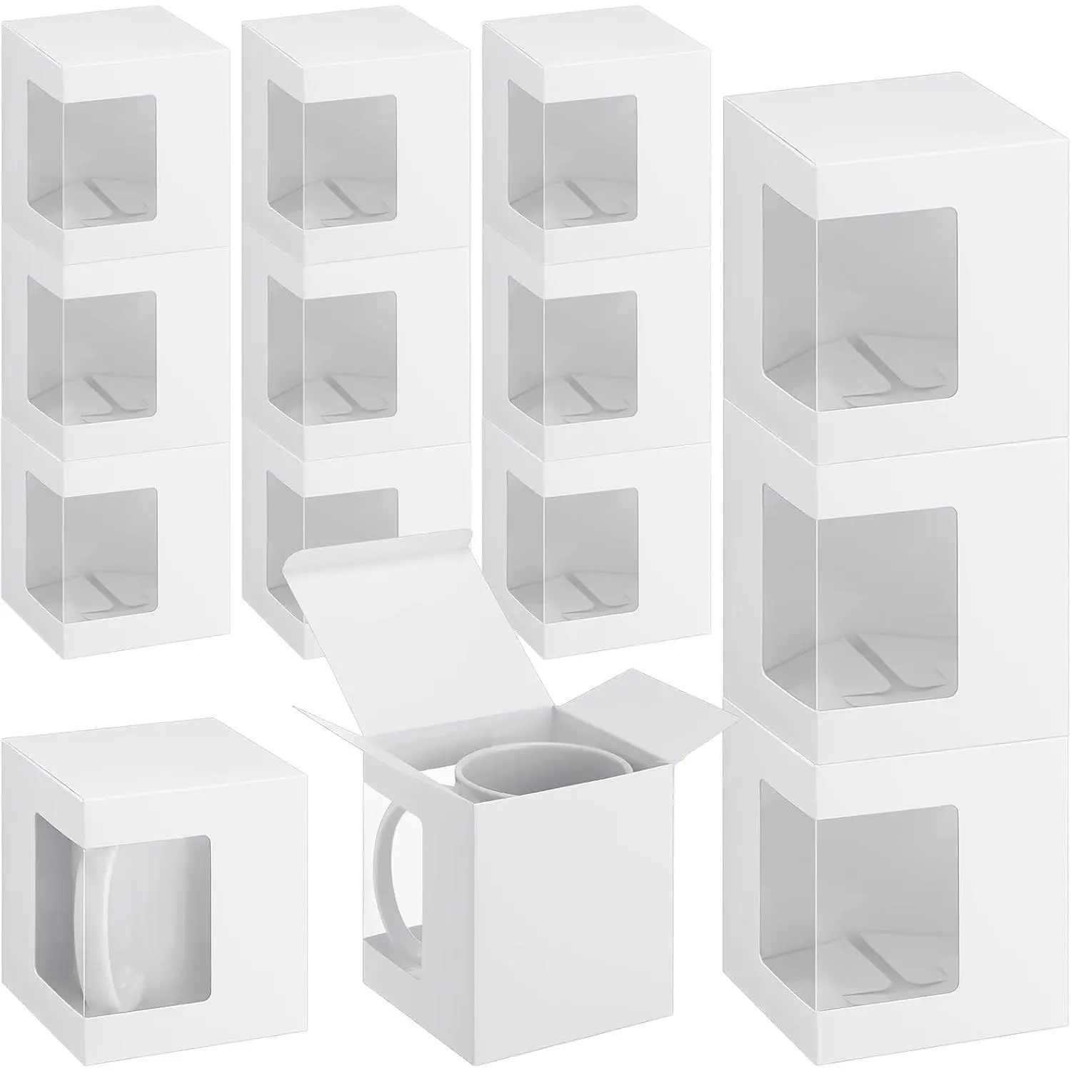 72 count Mug Boxes for  Coffee Mug Box Transparent Packaging Box for Blanks Sublimation 11oz, 12oz, 15oz Ceramic Blank Coffee Mugs Cups  Wrapping(White)