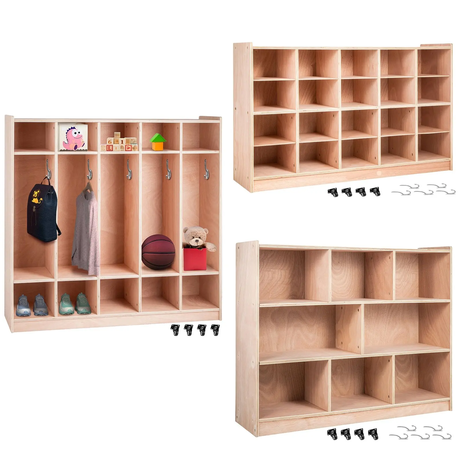 VEVOR Cubby Storage Cabinet with Wheels, 20-Compartment Wood Classroom Cubby Shelf, 4 x 5 Mobile Tray Organizer, 48 x 12 x 30.3 in, for Preschool and Daycare