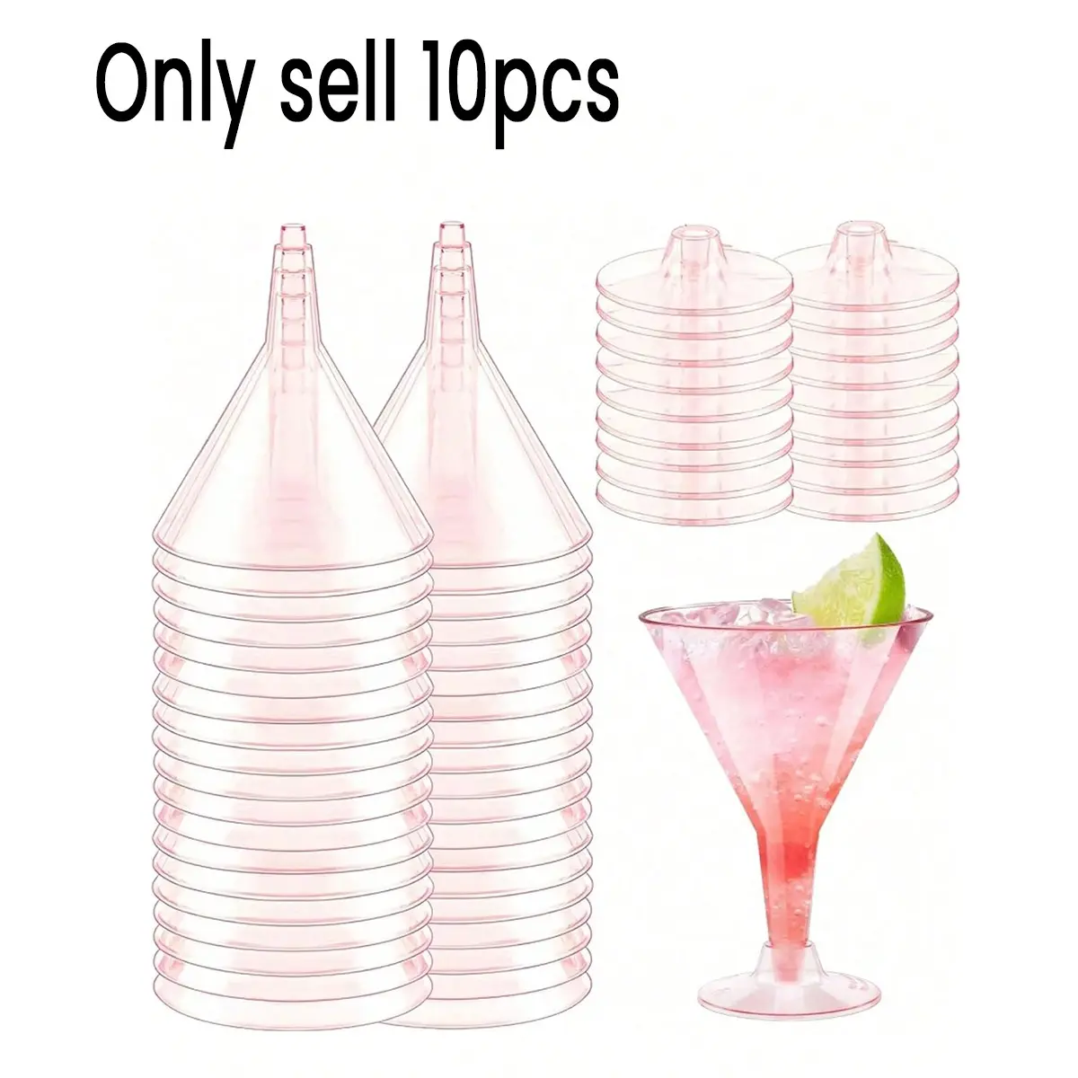 10 Pcs Plastic Martini Cups, Shatterproof 6.3oz Plastic Martini Glasses, Ideal for Weddings, Birthdays, Parties, Valentine's Day, Mother's Day