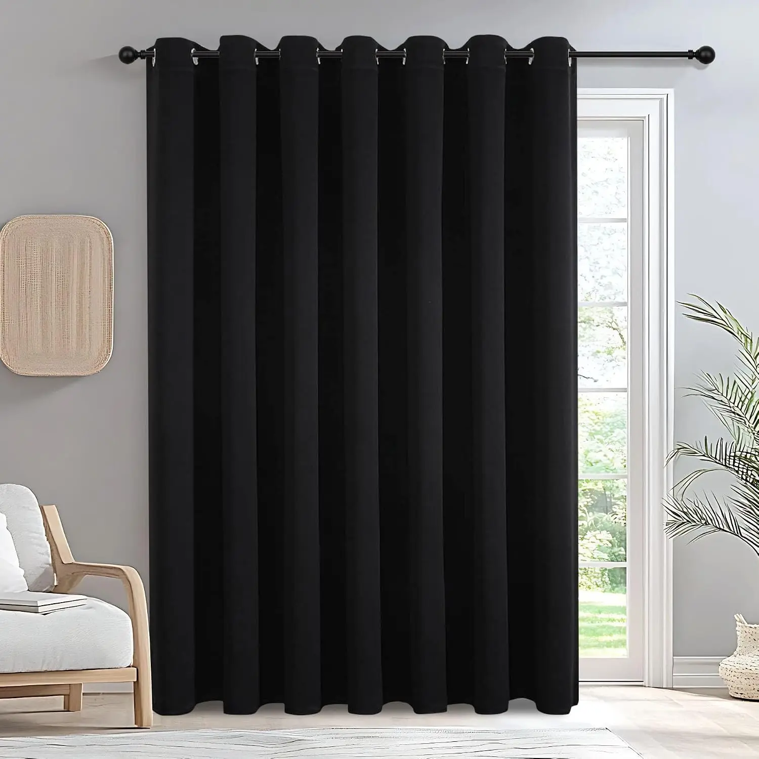 100% Blackout Curtains for Bedroom Living Room, Sliding Door Curtains, Extra Wide Privacy Room Divider Grommet Thermal Insulated Drape for Patio Door Window (Black, 100W84L 1Panel)