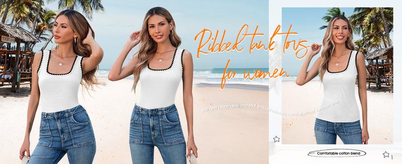 Yousify Women's Square Neck Tank Tops 2025 Summer Sleeveless Shirts Casual Slim Fitted Color Block Ribbed Tanks for Vacation Beach Home Workout Daily Wear Yousify Women's Square Neck Tank Tops 2025 Summer Sleeveless Shirts Casual Slim Fitted Color Block Ribbed Tanks for Vacation Beach Home Workout Daily Wear