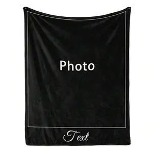 Custom Photo Flannel Throw, Black Minimalist With White Frame And Text, Lightweight Air Conditioning Blanket, All Occasion Gift, Keepsake Decor