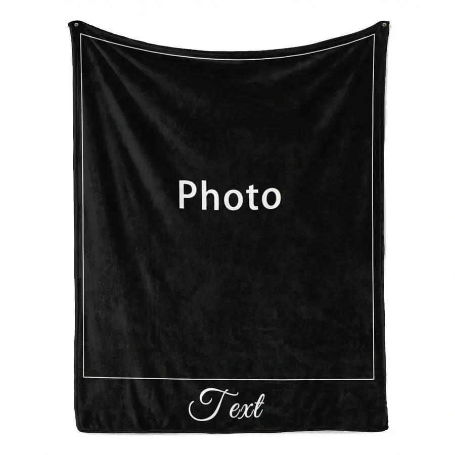 Custom Photo Flannel Throw, Black Minimalist With White Frame And Text, Lightweight Air Conditioning Blanket, All Occasion Gift, Keepsake Decor