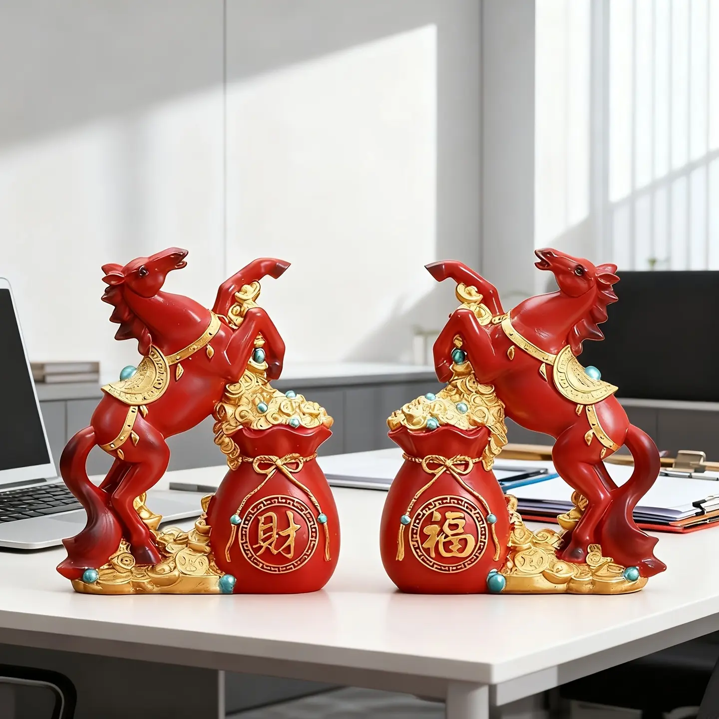 2pcs Chinese Horse Zodiac Figurines - Home Office Holiday Decorations, Gift-Ready with Gift Box Packaging