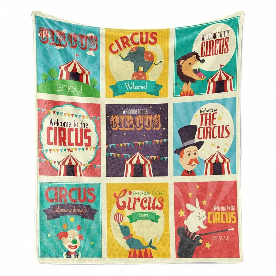 Ambesonne Circus Throw Blanket, Composition Of Old Circus Carnival Magicians Old Fashioned Nostalgic, Flannel Fleece AccentSoft Flannel Throw Blanket, Solid Color Lightweight Cozy Bed Sofa Blanket, Portable Warm Nap Blanket, All Seasons Home Decor