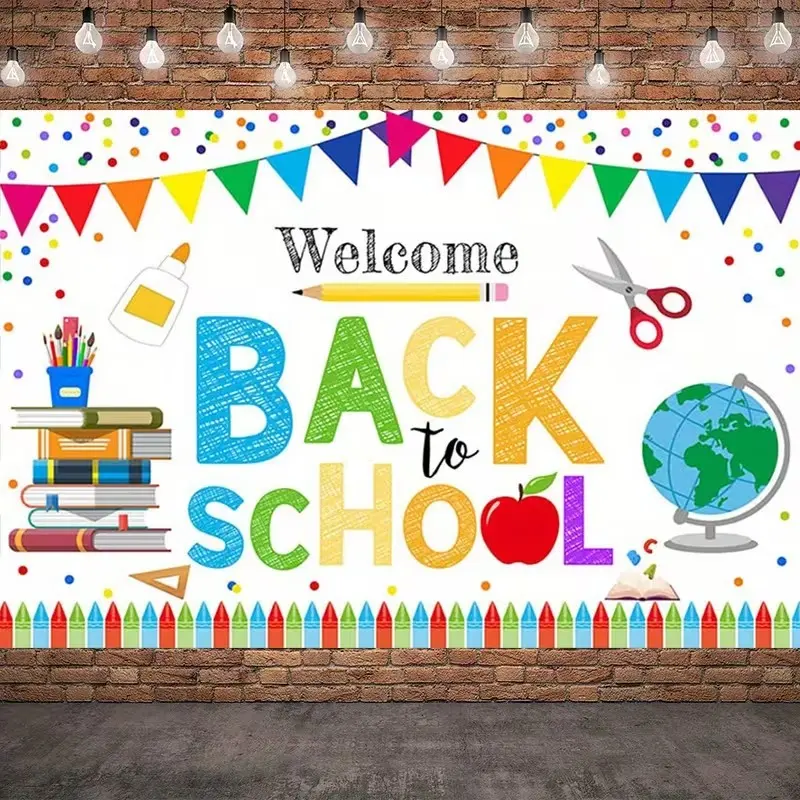 2D Flat Banner 1pc, Welcome Back to School Background, Polyester Fiber, Classroom Decor, Graduation, Halloween, Christmas Party