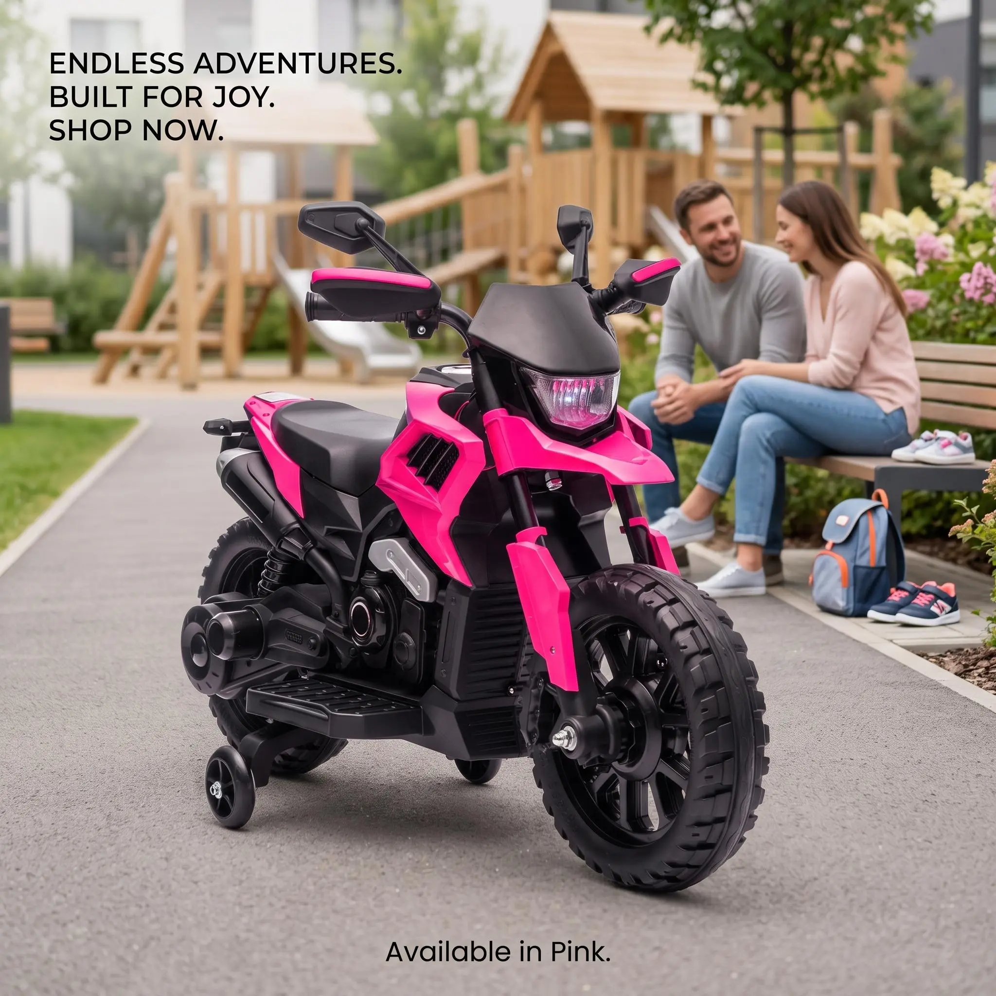 【IdealHouse】6V Toddler Ride-On Electric Motorcycle | Safety Training Wheels, Bright Headlights, Built-in Music, 2-5mph Adjustable Speed, Battery Powered Motorbike Toy, Perfect Gift for Boys & Girls