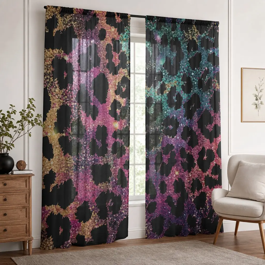 2 Piece Leopard Print Curtains, Semi-Transparent Rod Pocket Drapes, Home Decor for Bedroom, Office, Kitchen, Living Room, Study